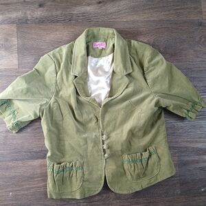 Y2K Women's Cropped Blazer-Style Short-Sleeve Green Corduroy.